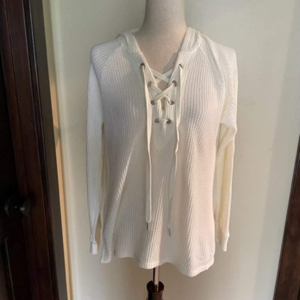 Ivory Waffle Pattern Hoodie